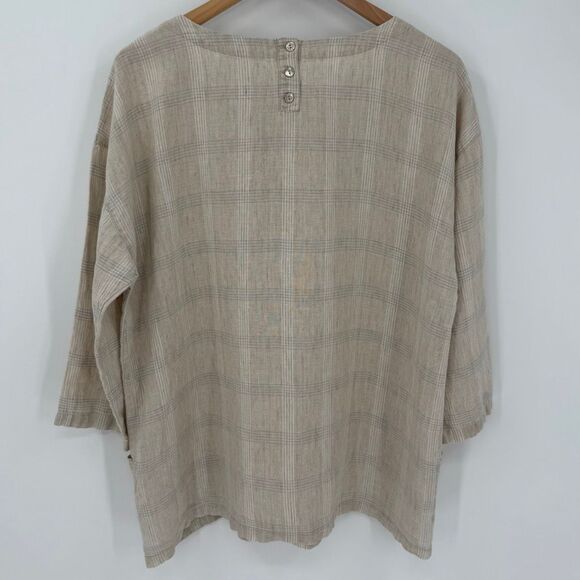 Eileen Fisher Organic Linen Catalan‎ Patch Pocket Oversized Tunic Top Medium - Picture 3 of 7